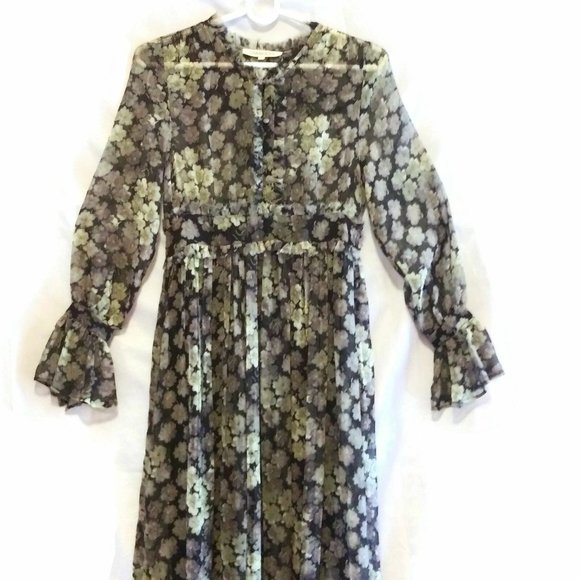 Diab'less Vintage Maxi Dress Floral Print Long Dress Green/Black Size 1 - Picture 3 of 12
